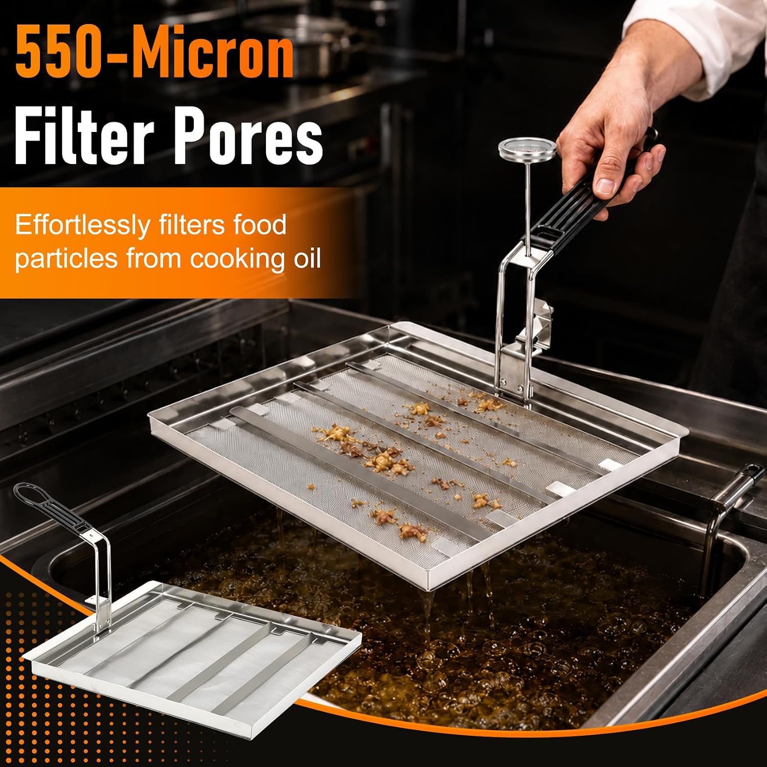 TK45 Commercial Deep Fryer Filter 13.75" X 13.6", 304 Stainless Steel | 550 Microns Fryer Oil Filter, Capture Grease & Debris, Extend Cooking Oil Life by 40% for Commercial Kitchens & Restaurants