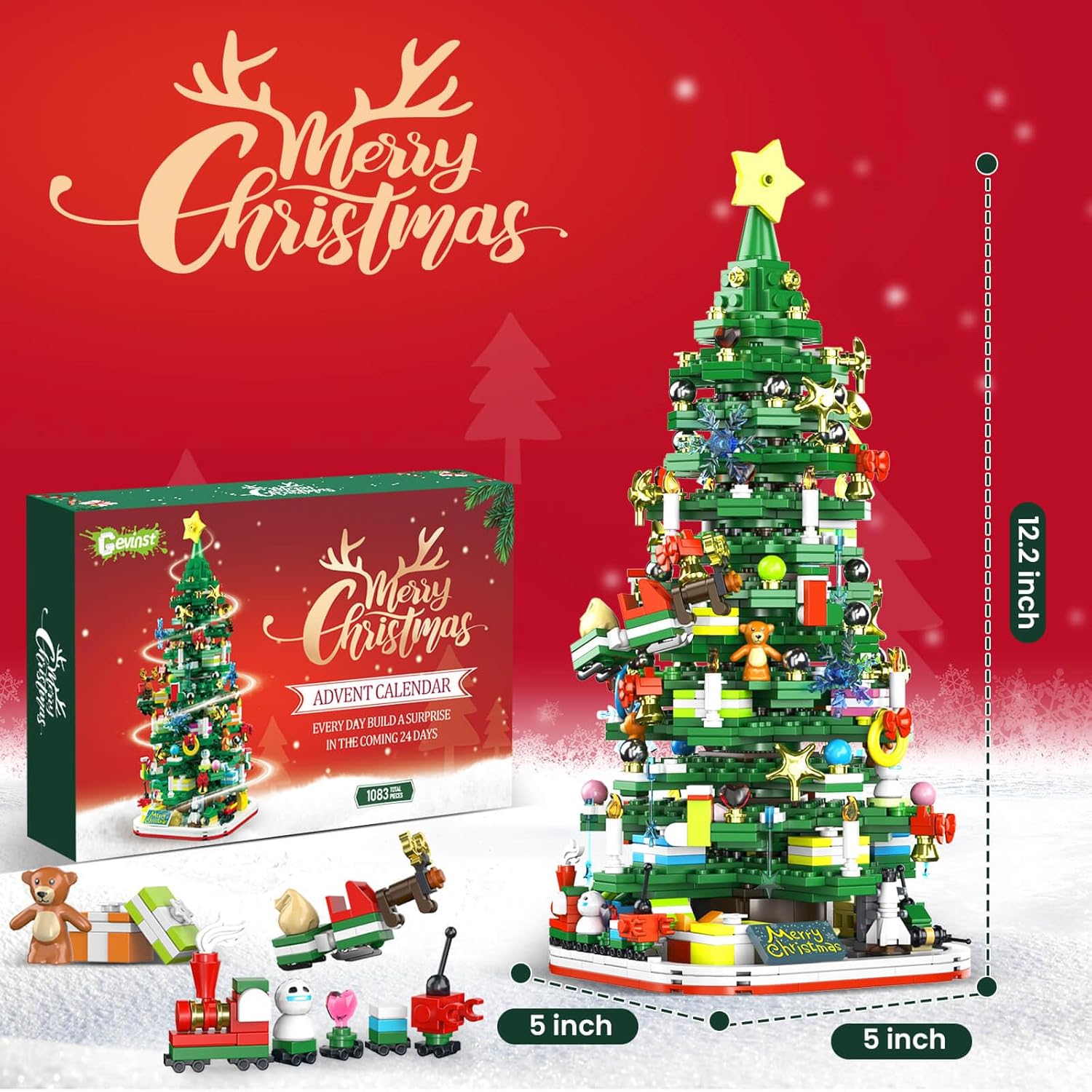 Advent Calendar 2025 Adult Teen Boy Girls Kids Christmas Tree Building Set Toys with Led light, Holiday 24 Days Christmas Countdown Calendars Xmas Tree, Fun Cute Gifts (1083 PCS)