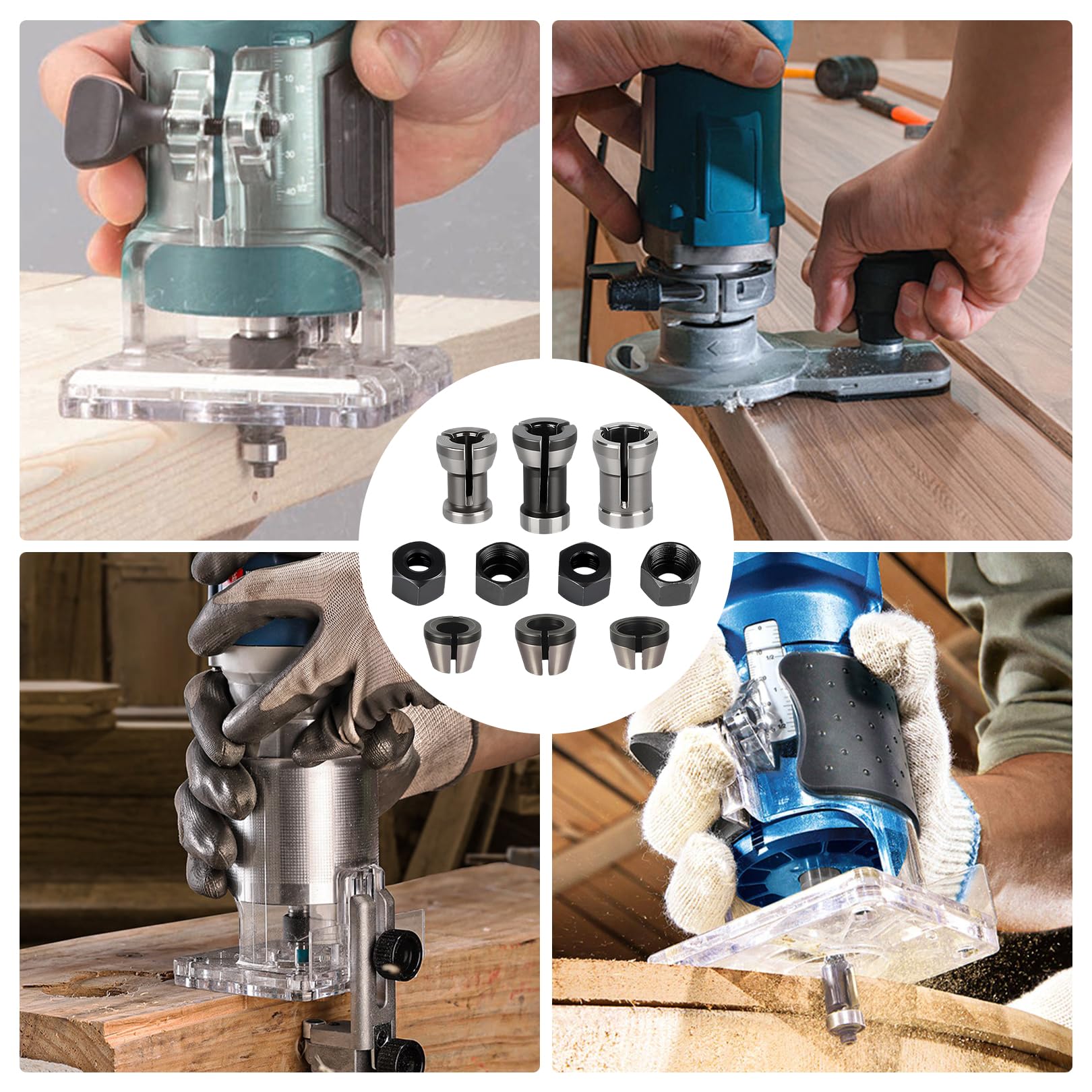 10 Stück Spannzangen Set, Oberfräsen Spannzangenfutter, Geradschleifer Ersatzspannzange, 6 Klemm-Adapter (6 mm, 6,35 mm, 8 mm) mit 4 Muttern, Hochpräzise Stahl-Spannzangenfutter für Graviermaschine