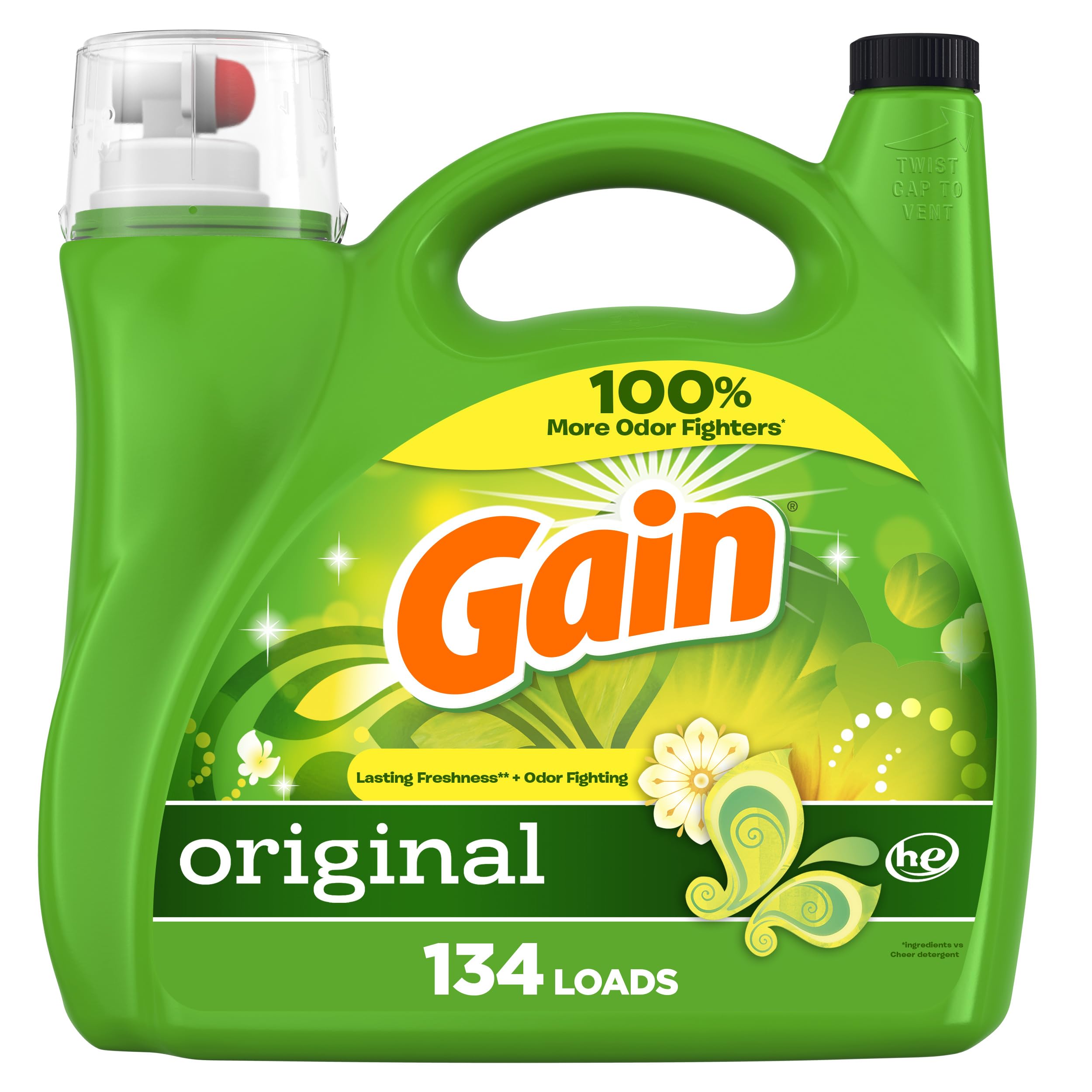 Gain Liquid Laundry Detergent, Original Scent, 194 fl oz, 134 loads, Freshness + Odor Fighting, Laundry Detergent Liquid Soap, HE compatible