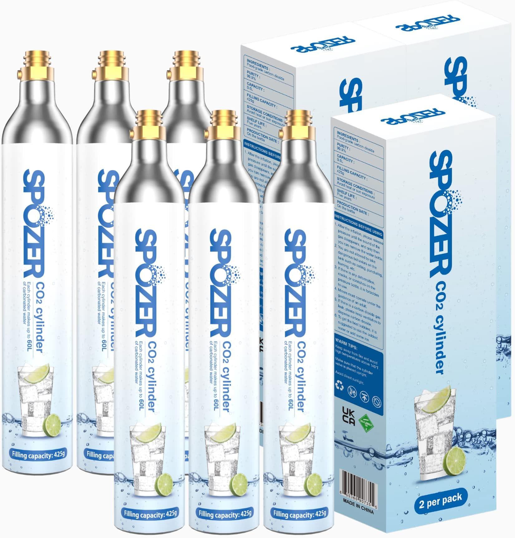 60L CO2 Cylinder For Sodastream, Exchange Carbonator Compatible With Soda Maker Appliances, Adaptation: FIZZ, ONE TOUCH, JET waiting for thread cylinders, 6 Cylinders