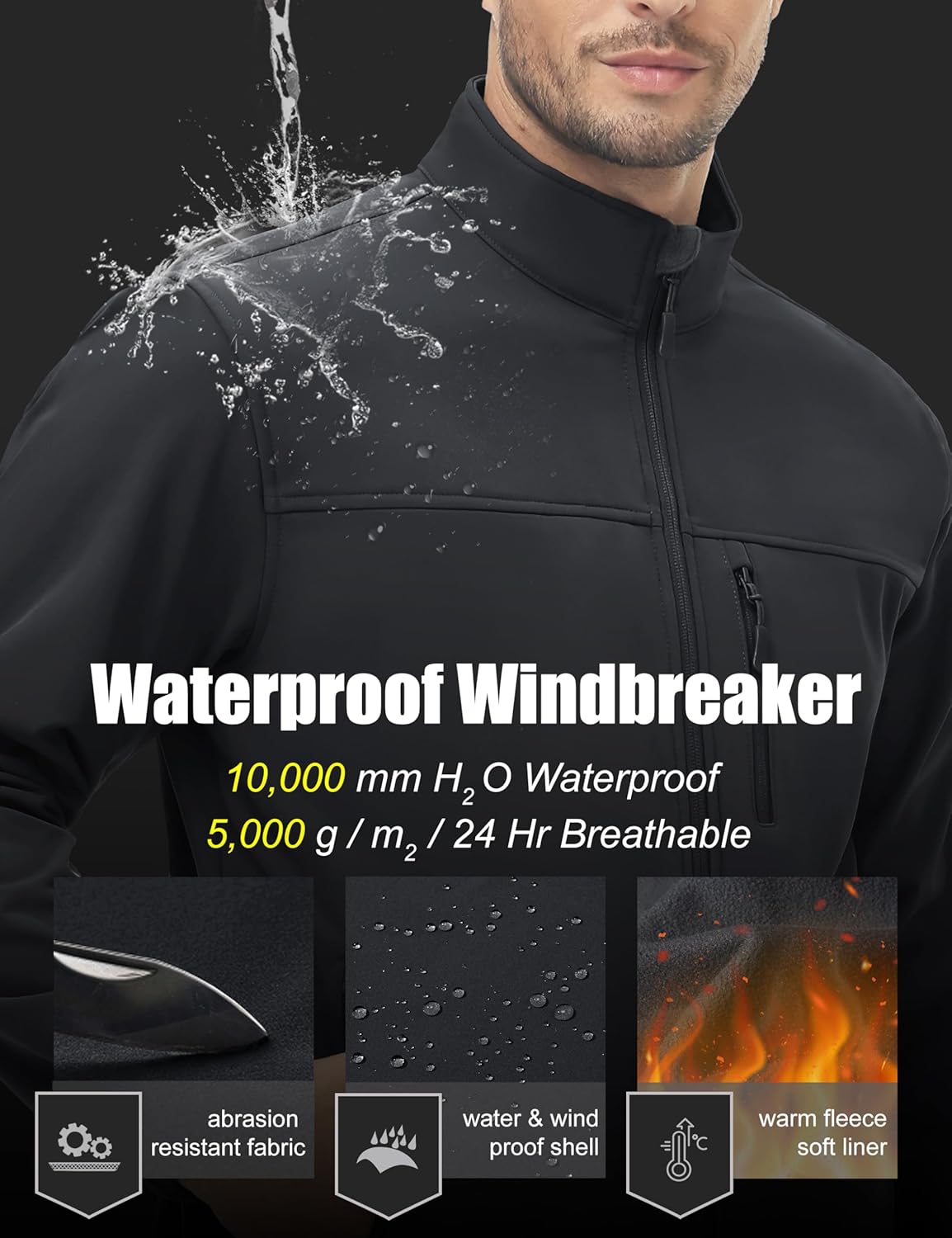 MAGCOMSEN Men's Lightweight Softshell Jacket Fleece Lined Tactical Waterproof Windbreaker Rain Jacket for Outdoor Hiking - Image 4
