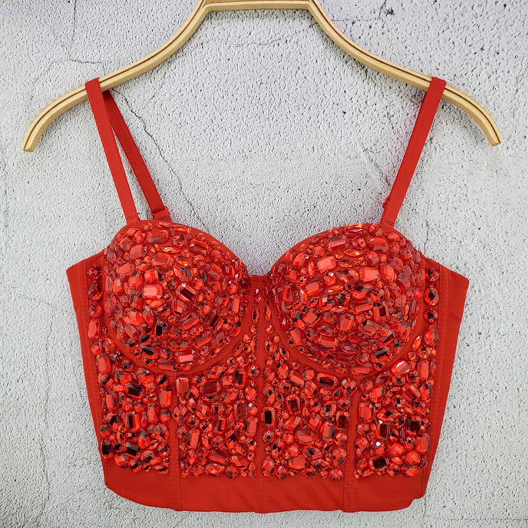 Reggiseno da donna clubwear party punk gotico corsetto corsetto push-up con strass diamante cime