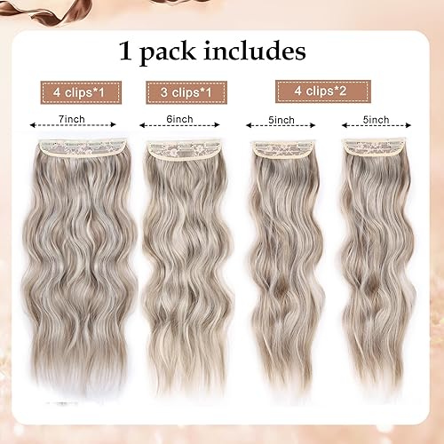 Miniatura 2 de Extensiones con pinzas para cabello de Perience, extensiones sintéticas de color rubio oscuro para mujer, extensiones largas onduladas con clip de