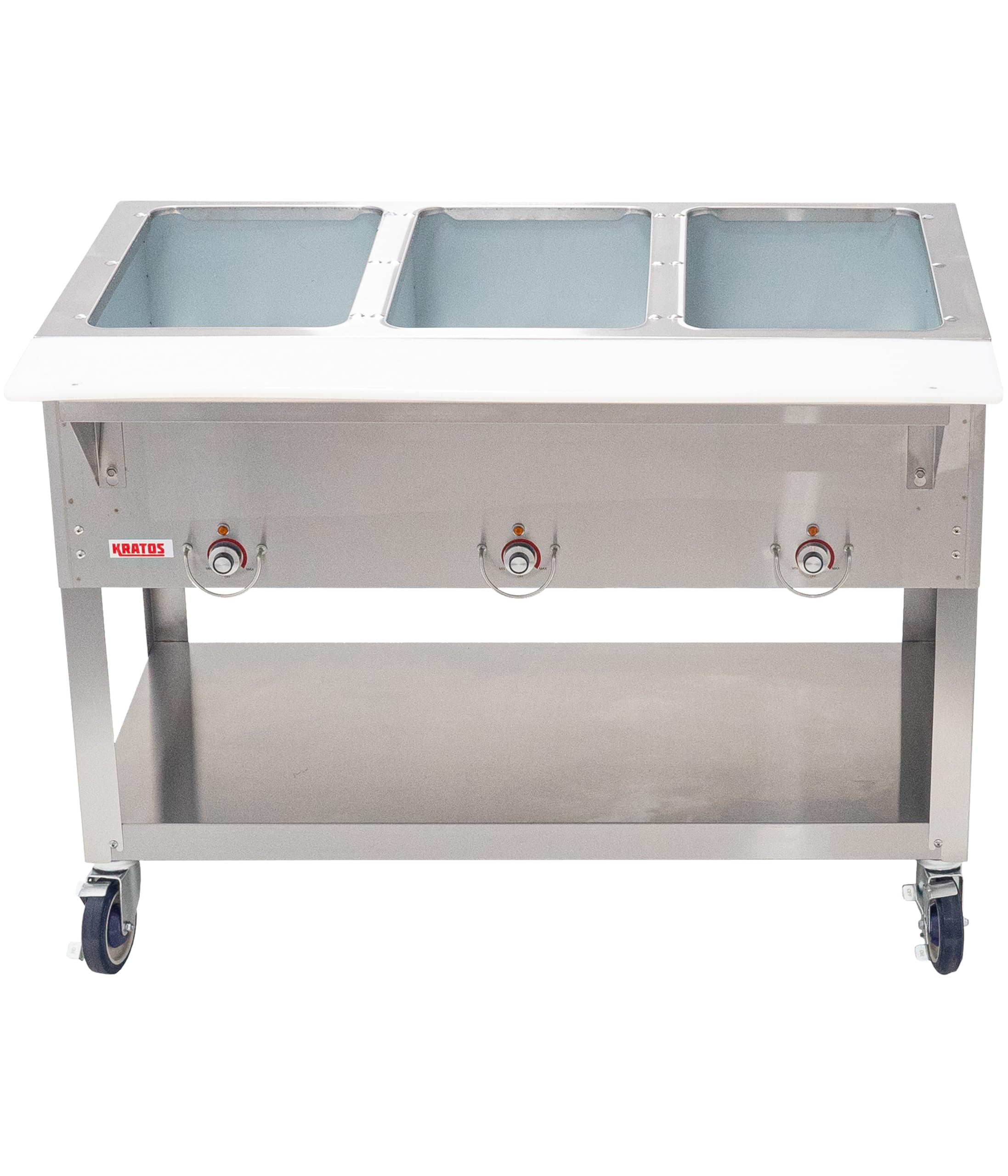 Kratos Mobile Three Pan Open Well Electric Steam Table with Undershelf