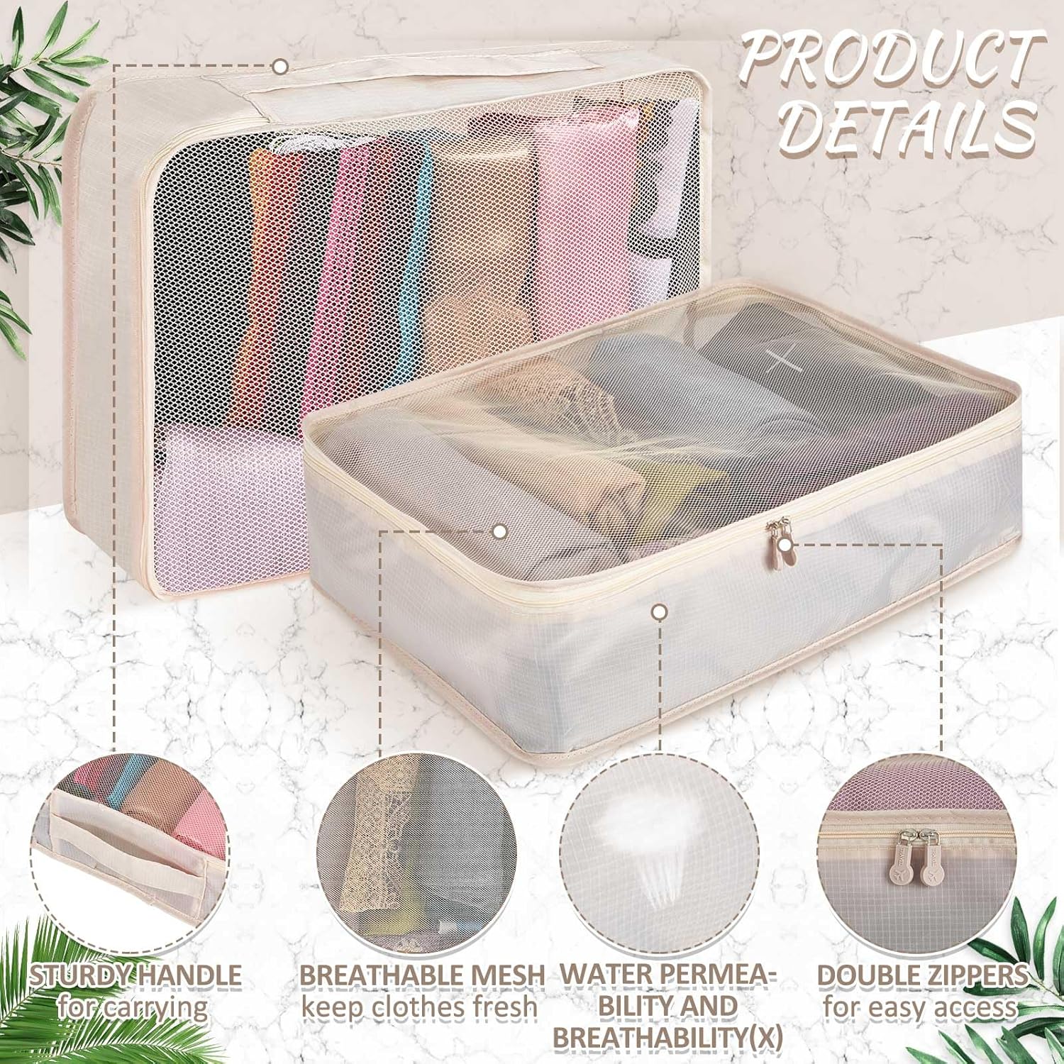 Silkfly 12 Pcs Packing Cubes for Suitcase Travel Luggage Bags Bulk Mesh Organizer Set for Hiking Camping Backpacking Clothes Accessories (Khaki) - Image 3