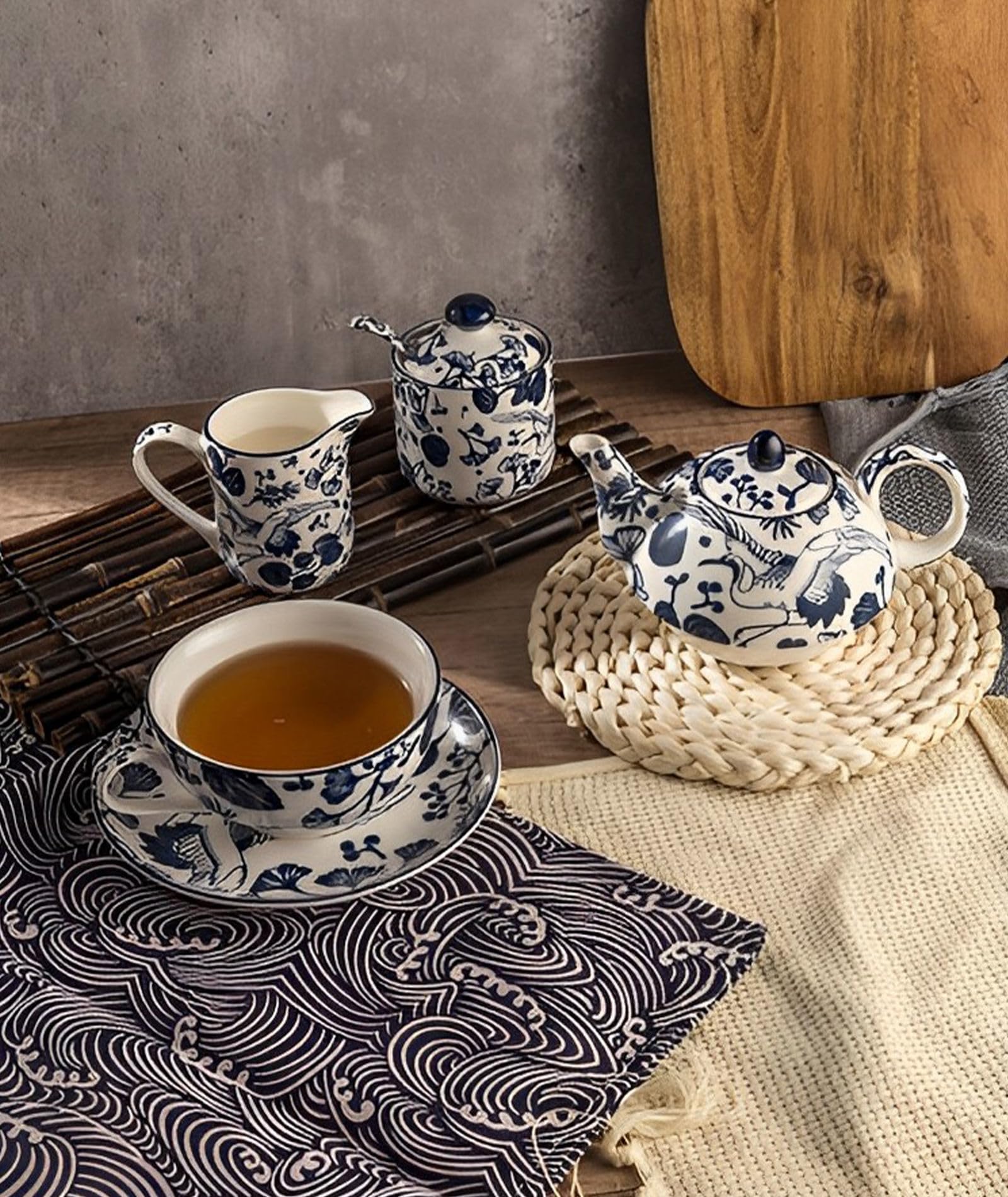 Herbata za jeden zestaw porcelanowy czajniczek i filiżanka elegancki prezent dla kobiet 450 ml czajniczek i kubek 300 ml niebieska herbata idealny dla miłośników herbaty i na specjalne okazje