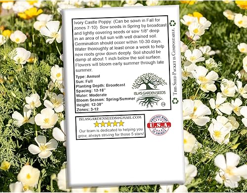 Miniatura 8 de Semillas blancas de amapola de California para plantar "Ivory Castle", más de 1000 semillas por paquete, semillas de jardín de Isla (semillas de