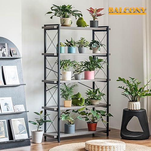 Miniatura 7 de HCHQHS Librería, estantería industrial de 5 niveles, estantería abierta rústica, estanterías altas independientes con marco de metal