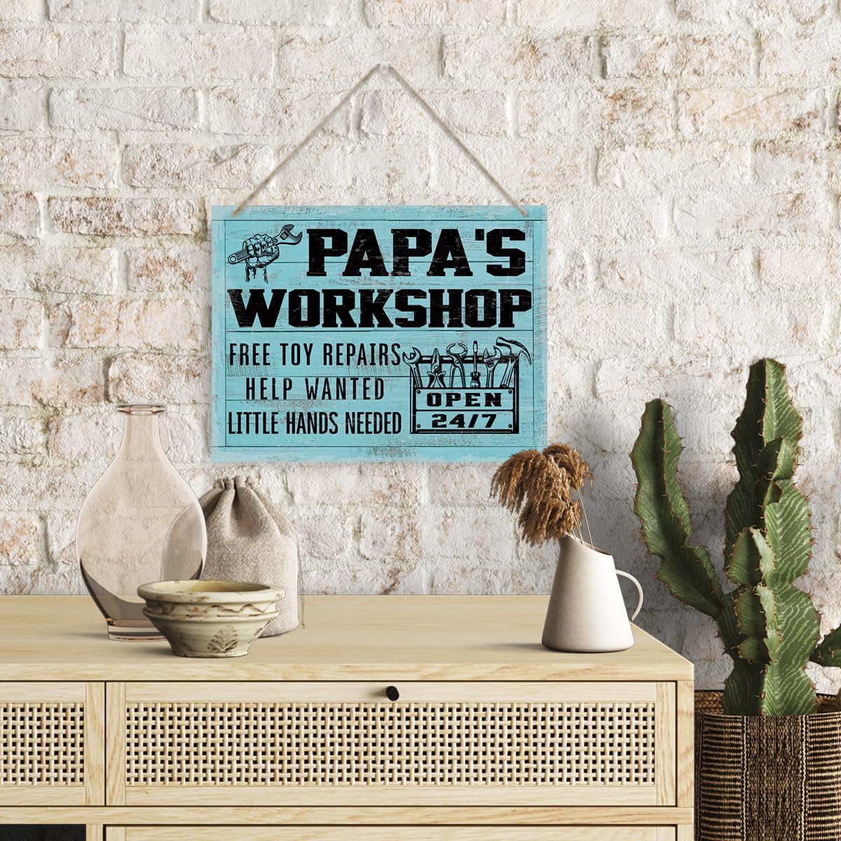 Papa's Workshop Sign Gift for Papa Grandpa, Rustic Wooden Hanging Plaque Sign, Workshop Decor Art, Rustic Door Hanger, Garage Wall Decor, Mechanic Papa Gift, Father's Day Gift for Him Papa Grandpa - Image 5