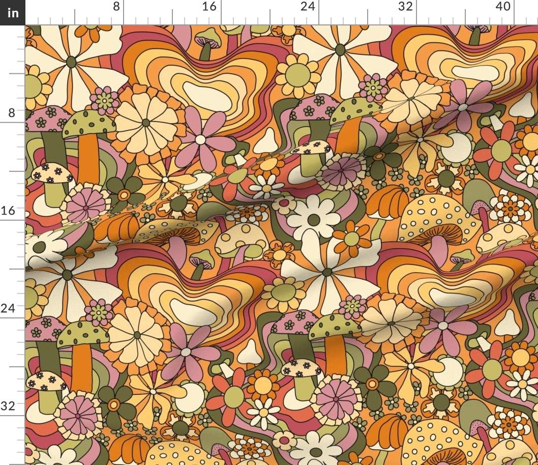Spoonflower Fabric - Retro Vintage Floral Hippie Groovy 70S 60S Bohemian Boho Daisy Printed on Petal Signature Cotton Fabric Fat Quarter - Sewing Quilting Apparel Crafts Decor