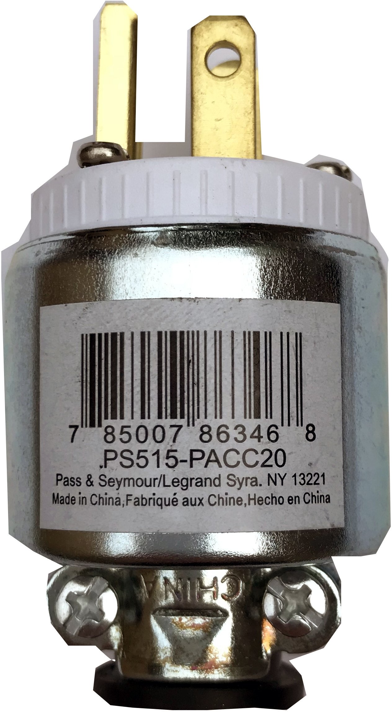 Legrand Pass & Seymour PS515PACC20 15 Amp 125V Armored Straight Blade Plug, NEMA 5-15P, Silver/White (1 Count)