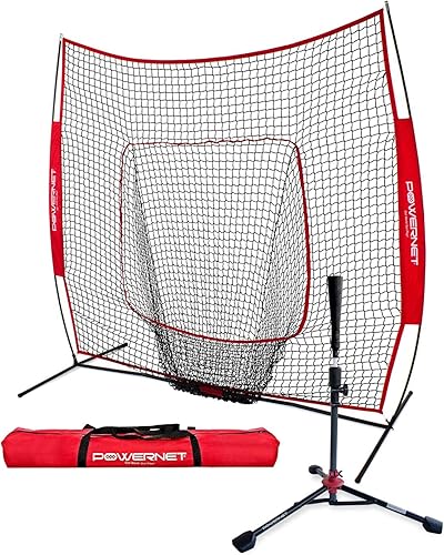 PowerNet Baseball Softball Practice Net 7x7 with Travel Tee Practice Hitting Pitching Batting Fielding Portable Backstop