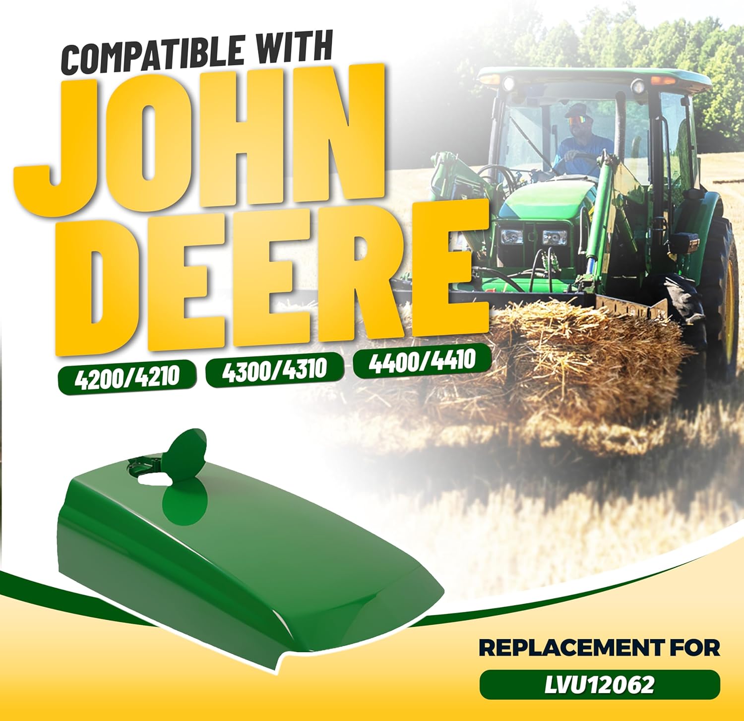 HECASA Upper Tractor Hood Compatible with John Deere 4200 4210 4300 4310 4400 4410 Replacement for LVU12062 New Lawn Mower Compact Tractor Hood with Fuel Door