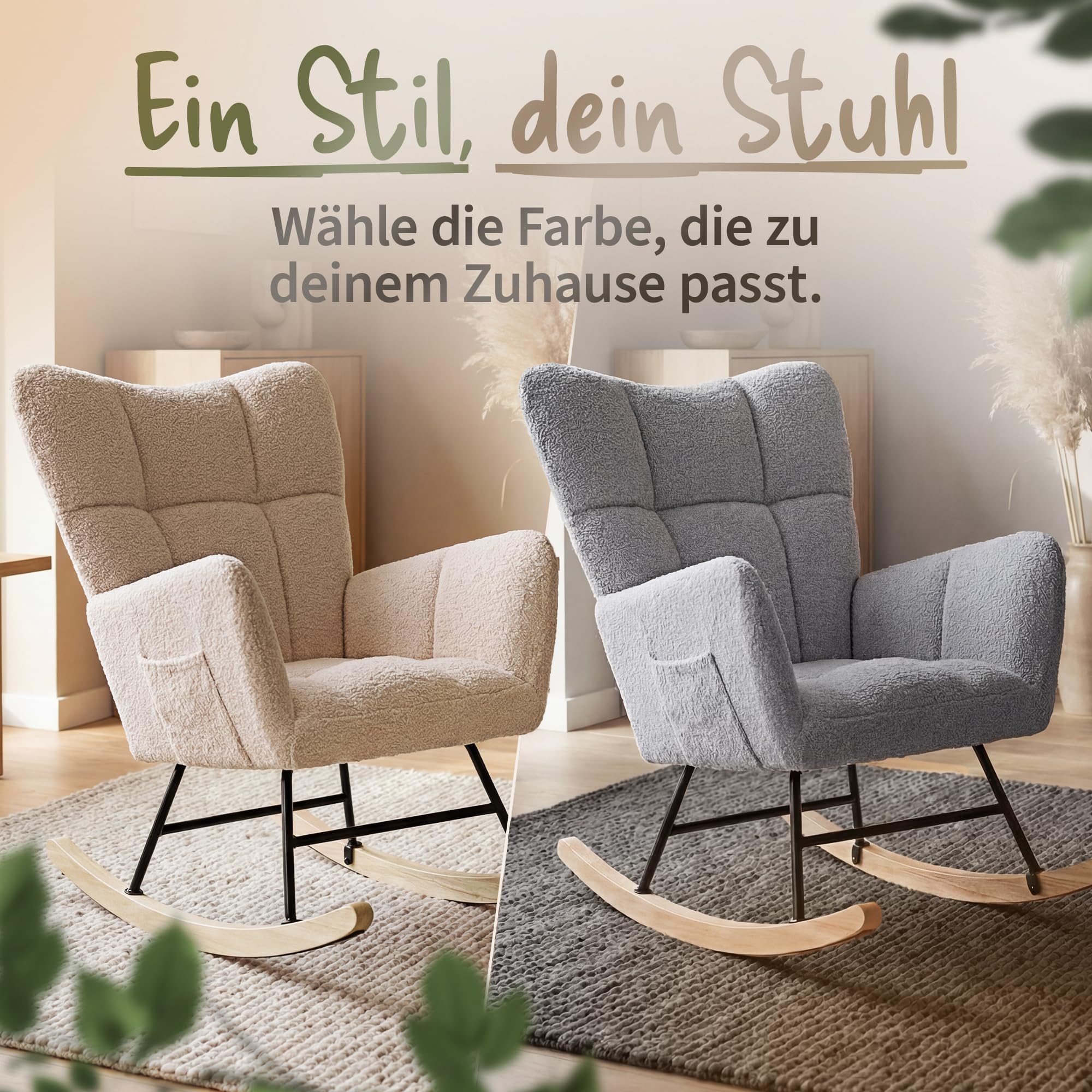 FLAKKARI® Stillsessel Schaukelstuhl Gepolstert [EXTRA-LEISE] mit Taschen Stillstuhl Schaukelsessel Relaxsessel Rocking Chair Nursing Baby | Baby Beige