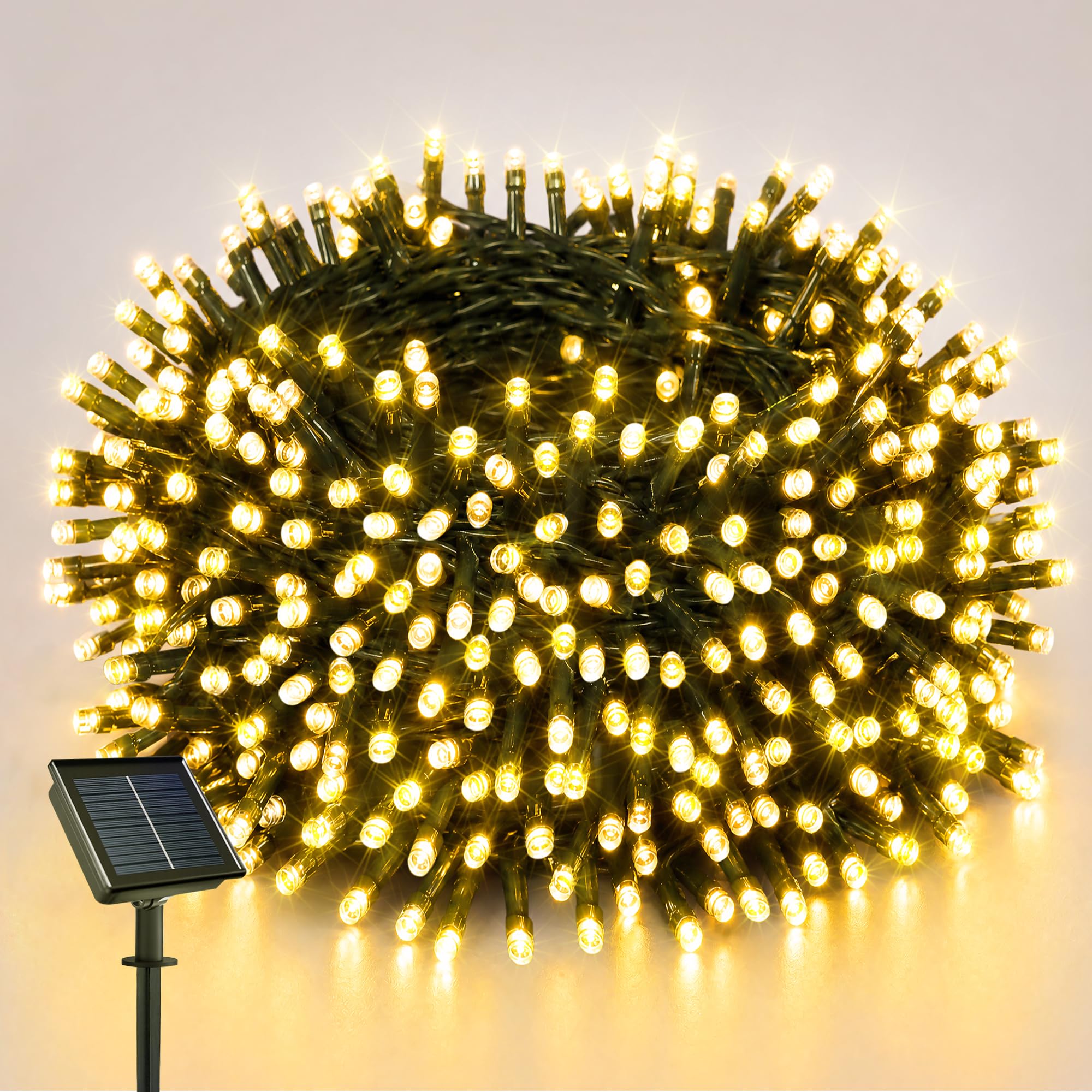 HeiPard Solar Lights Outdoor Garden, 14M 120 LED Fairy Lights Solar Powered Waterproof, Monocrystalline Garden Lights with 8 Modes & Memory, Warm White String Lights for Patio Yard Party Wedding