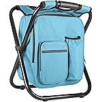 Kikerike Backpack Stool Cooler Chair Heavy Duty 300 LBS Max Load Portable Lightweight Folding Fishing Cooler for Camping Hunting Fishing - Sky Blue