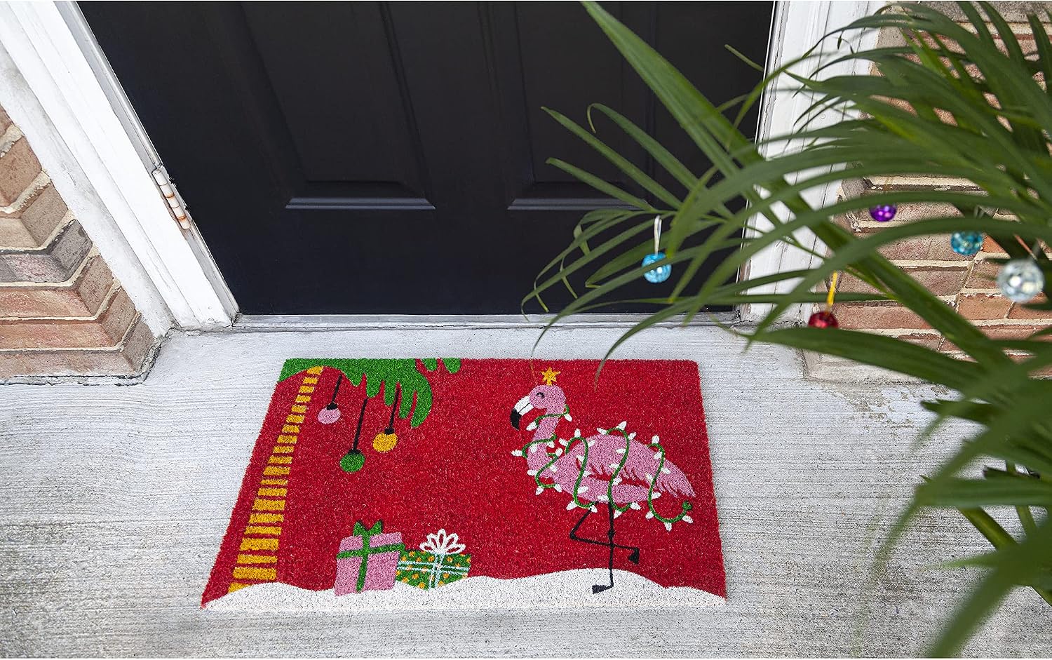 Entryways Christmas Flamingo Doormat, 17"x28"
