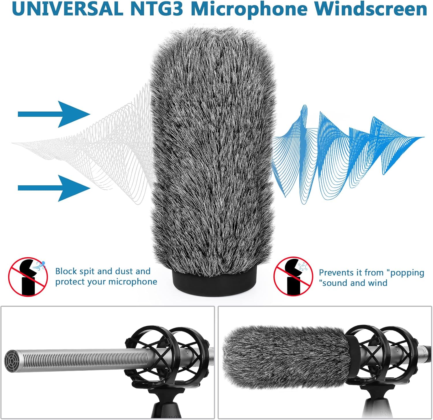 NTG3 Shotgun Mic Windscreen Deadcat Pop Filter Compatible with Rode NTG3, NTG2, Sennheiser MKH416, MKH418, Sony ECM 680s ECM-670 ECM-678, AKG C568EB, C4608, 7.1" Long Microphone Cover Muff Wind Shield - Image 5