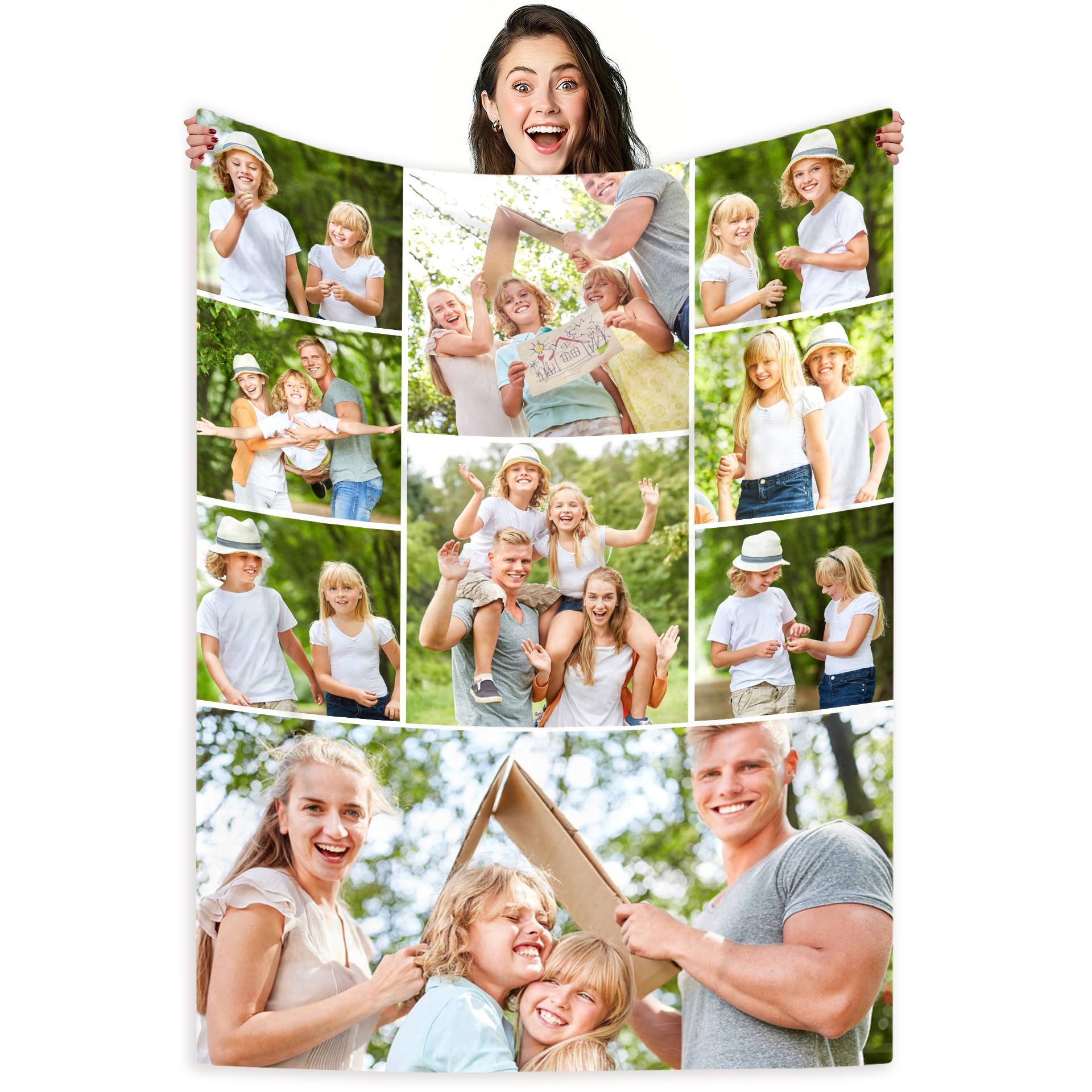LMQJDZ Personalised Photo Blanket,with Photo & Text, Father's/Mother's Day, for Girlfriend, Boyfriend, Kid, Pet Personalised Gifts (9 Photo)