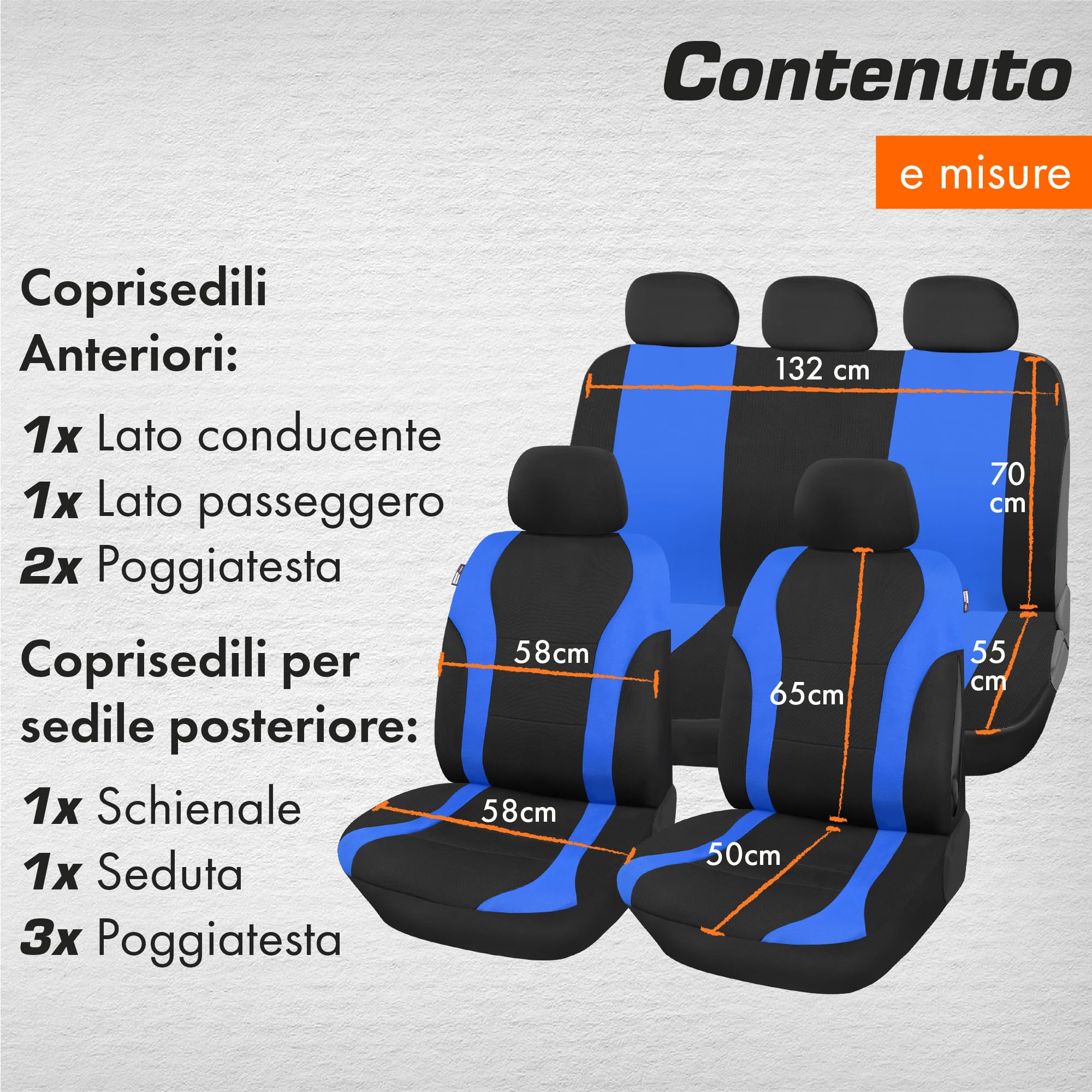 Upgrade4cars Coprisedili Auto universale nero blu | set Coprisedile universali per anteriori e posteriori