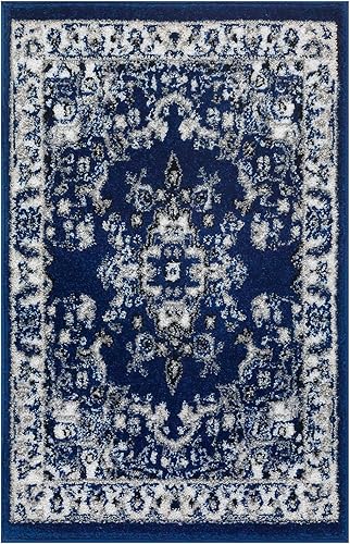 Miniatura 2 de Antep Rugs Oriental - Alfombra tradicional de 2 x 3 con medallón para interiores Siesta (azul marino, 2 x 3 pies)