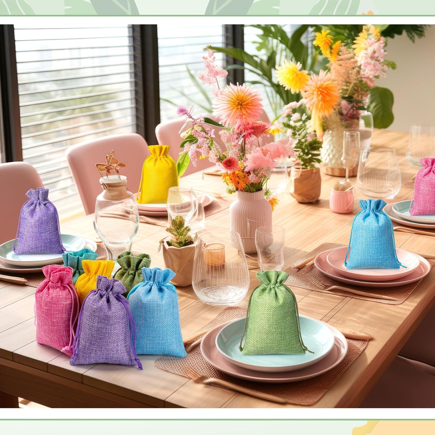 Sweetude 30 Pcs Easter Burlap Gifts Bags with Drawstring 4x6 Inch Small Pastel Party Favor Bag Bulk Colorful Goodies Candy Treat Gifts Wrapping for Wedding Baby Shower Birthday Party Supplies - Image 4