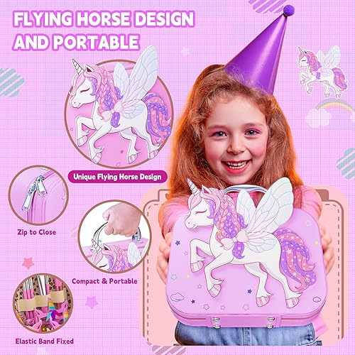 Vista 2 de Juego de maquillaje para niñas - Juego de juguetes de maquillaje para niñas, juego de cosméticos lavables reales con estuche de almacenamiento, Rosa