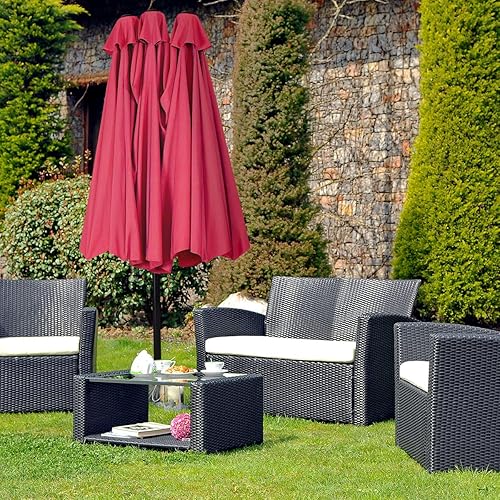 Vista 12 de Tangkula Sombrilla de patio de 15 pies de doble cara con manivela (café)