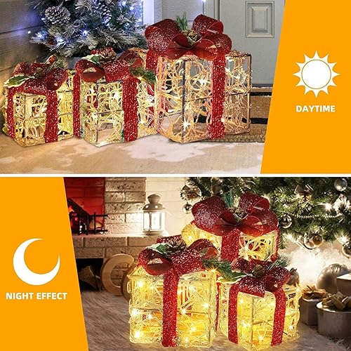 Miniatura 7 de Cajas de regalo iluminadas de Navidad, enchufables, color blanco cálido, 70 cajas de regalo con luz LED, para exteriores, interiores, para árbol de