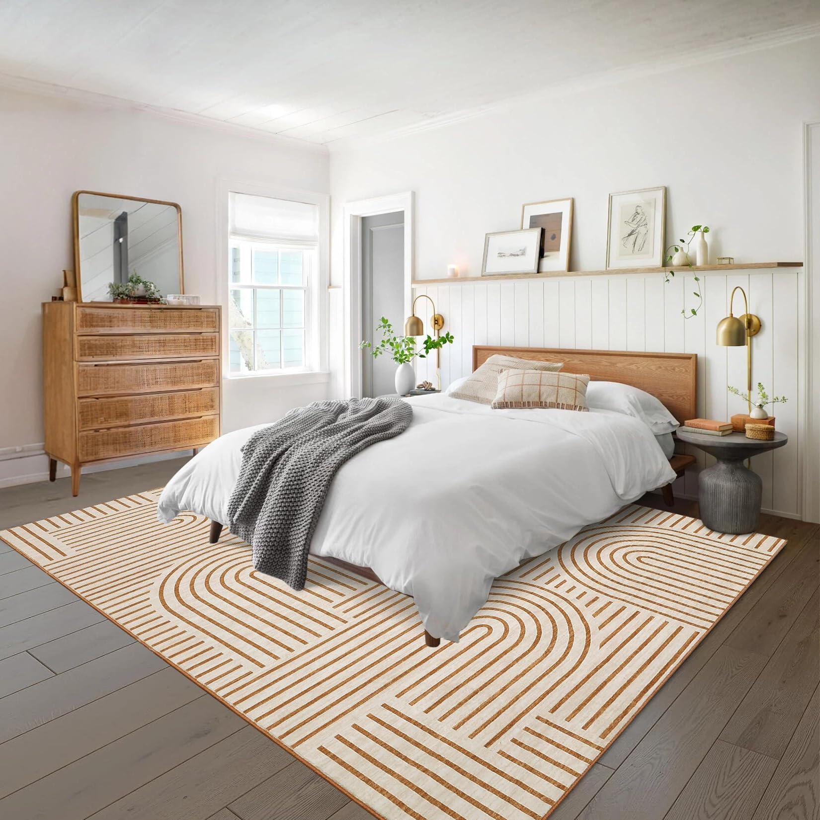 Modern Teppich Wohnzimmer 200x290 cm Kurzflor Waschbarer Orange | Moderner Geometrischer Teppich für Schlafzimmer Kinderzimmer Büro, Kurzflor Faltbarer Rutschfest