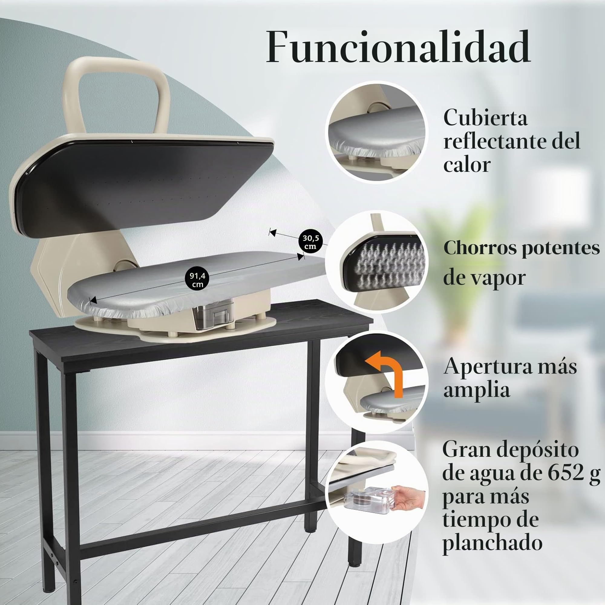Speedypress Prensa de Planchado a Vapor 91HD Plata Resistente Profesional 91cm (Accesorio de Plancha / Hierro Gratis, Filtro de Agua Antiescala, Cubierta de Repuesto y Fieltro de Espuma)