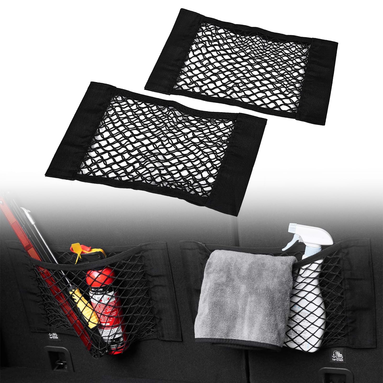 2 Reti Elastiche Per Bagagliaio Auto 40x25 Cm | Organizer Multiuso Per Auto E SUV | Fissaggio Carichi