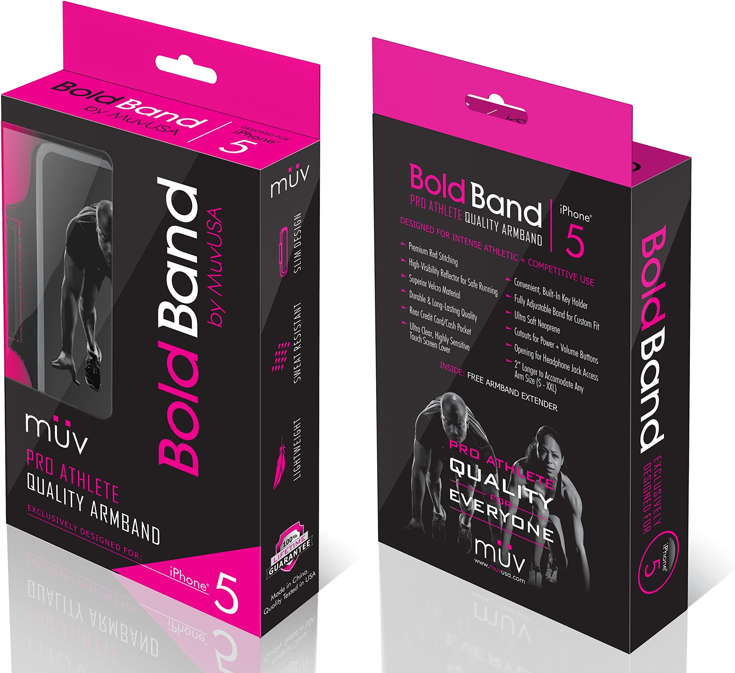 iPhone 5 5S 5C iPod Touch 5 Armband For Running - New & Improved 2016 Version - Fits EVERY Arm Size (S - XL) - Bonus Free Extender - Best Exercise & Workout Sport Band - Pink Case w/Silver Stitching