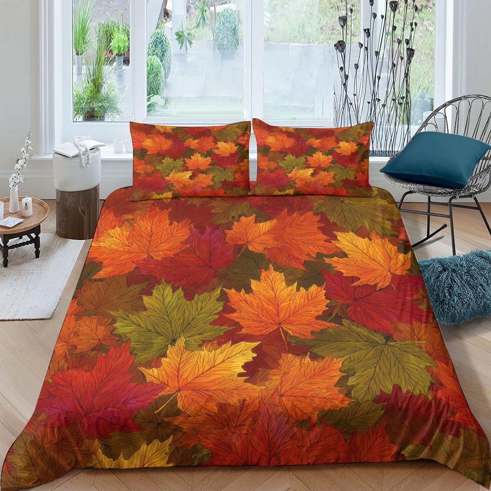 Ctjqhvkz Style-6 3D Printed Autumn Maple Leaves Fitted Sheet Microfiber Soft Breathable Fall Forest Bed Cover For Bedroom Guest Room Single（135X200cm）