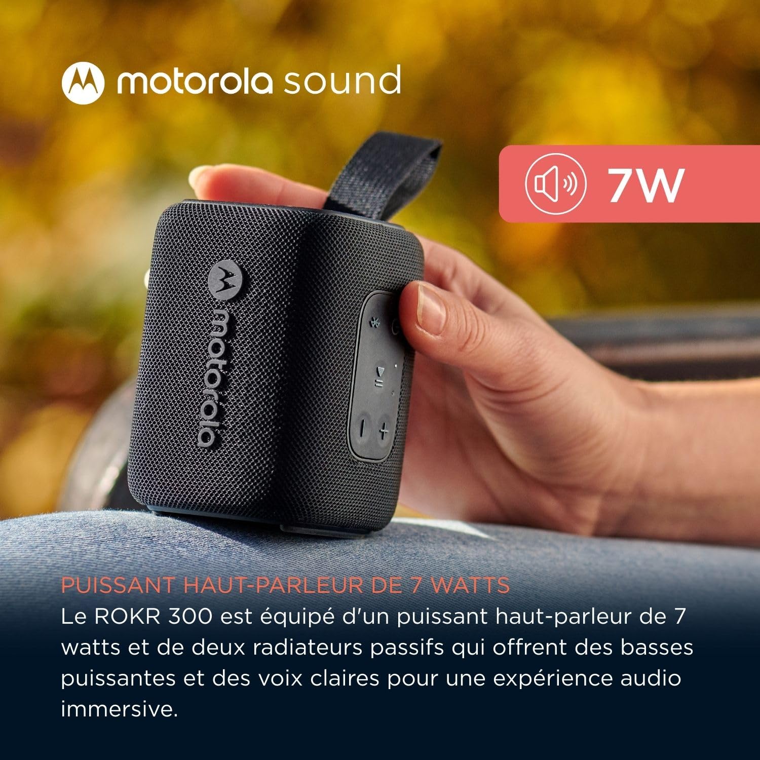 Motorola Sound - Enceinte Bluetooth 5.3 ROKR 300 - Enceinte Portable sans Fil 7W - Enceinte compacte IP67, résistante à l'eau et à la poussière - Durée 12h, Noir