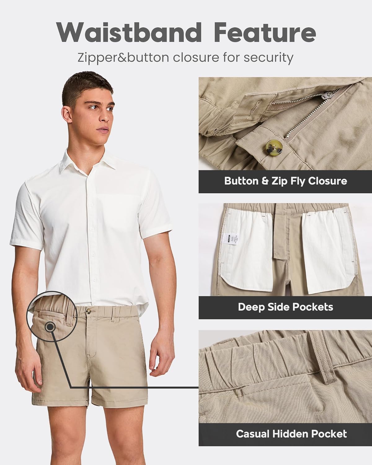 maamgic Mens Shorts Casual 4 Inch Cotton Casual Shorts for Men Elastic Waistband Mens Casual Shorts Daily Wear - Image 3