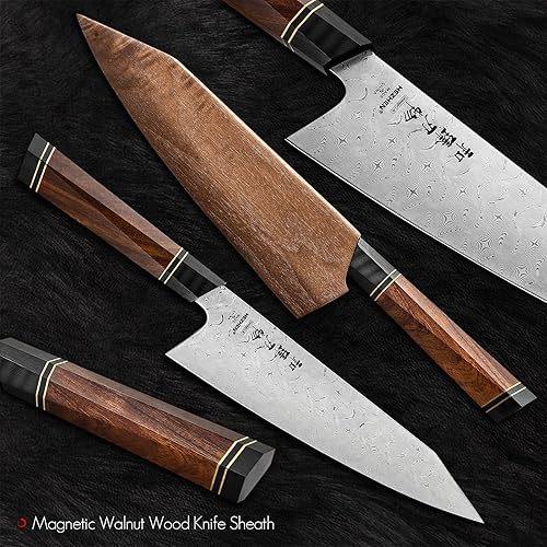 Miniatura 3 de HEZHEN- 8.5" Chef Knife, 110 Layers Full Damascus Steel ,Japanese Style Kiritsuke Kitchen Knife, Gyuto Octagonal Handle, Magnetic Wooden Sheath Case