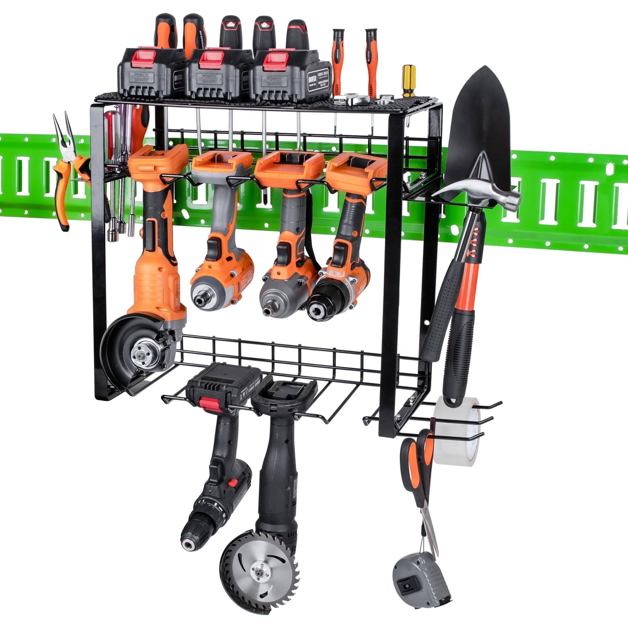 E-Track Power Tool Organizer, Utility Storage Rack with 8 Drill Slots ...