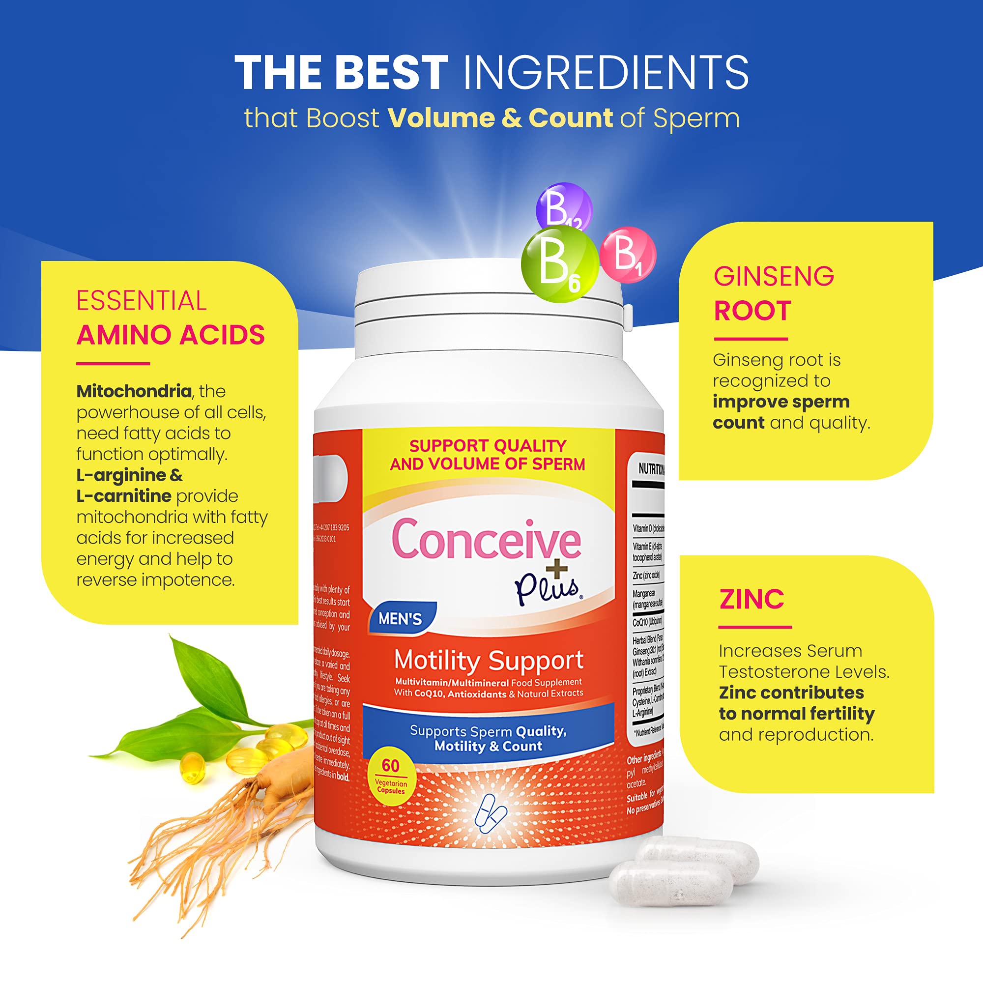 CONCEIVE PLUS Mens Motility & Fertility Supplement Vitamin E, Zinc