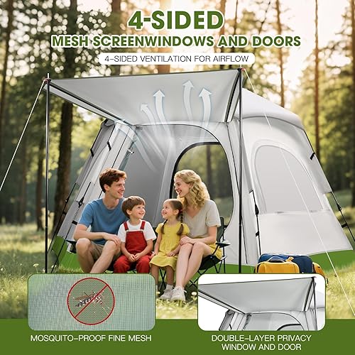 Miniatura 3 de Family Camping Tent 4 Person Waterproof Cabin Tent with Awning and 4 Sided Mesh Windows Easy Setup Portable Outdoor Tent for Beach Park Mountain