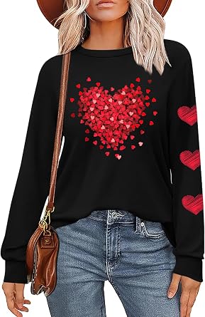 VVNTY Valentine Shirts for Women Cute Love Graphic Tee Long Sleeve Heart Tops