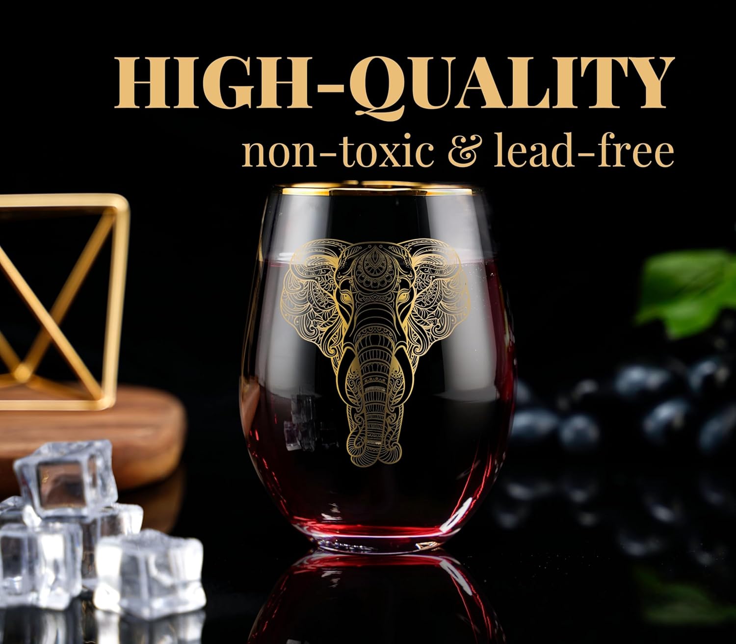 Onebttl Elephant Gifts for Women, 17oz Stemless Wine Glass with Elephant Pattern, Gifts for Birthdays, Beautifully Package - Image 2