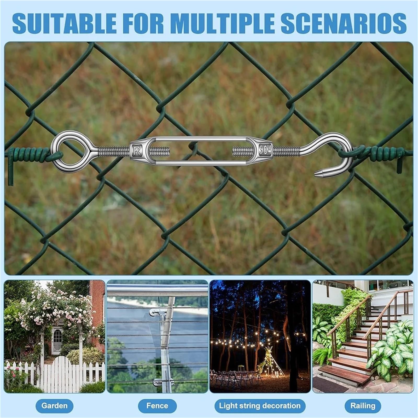 1 Uds gancho de acero inoxidable y tensor de ojo cuerda Cable tensión ajustable jardín M4 M5 M6 M8 M10 M12 M16 M20 tensor de alambre(Eye and Eye,M20)