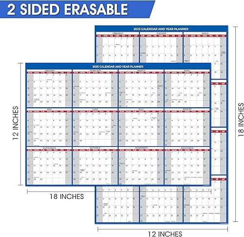 Miniatura 2 de Calendario de pared mensual 2024 grande laminado de borrado en húmedo y seco, tamaño 24 x 36 pulgadas, planificador de pared anual de 12 meses,