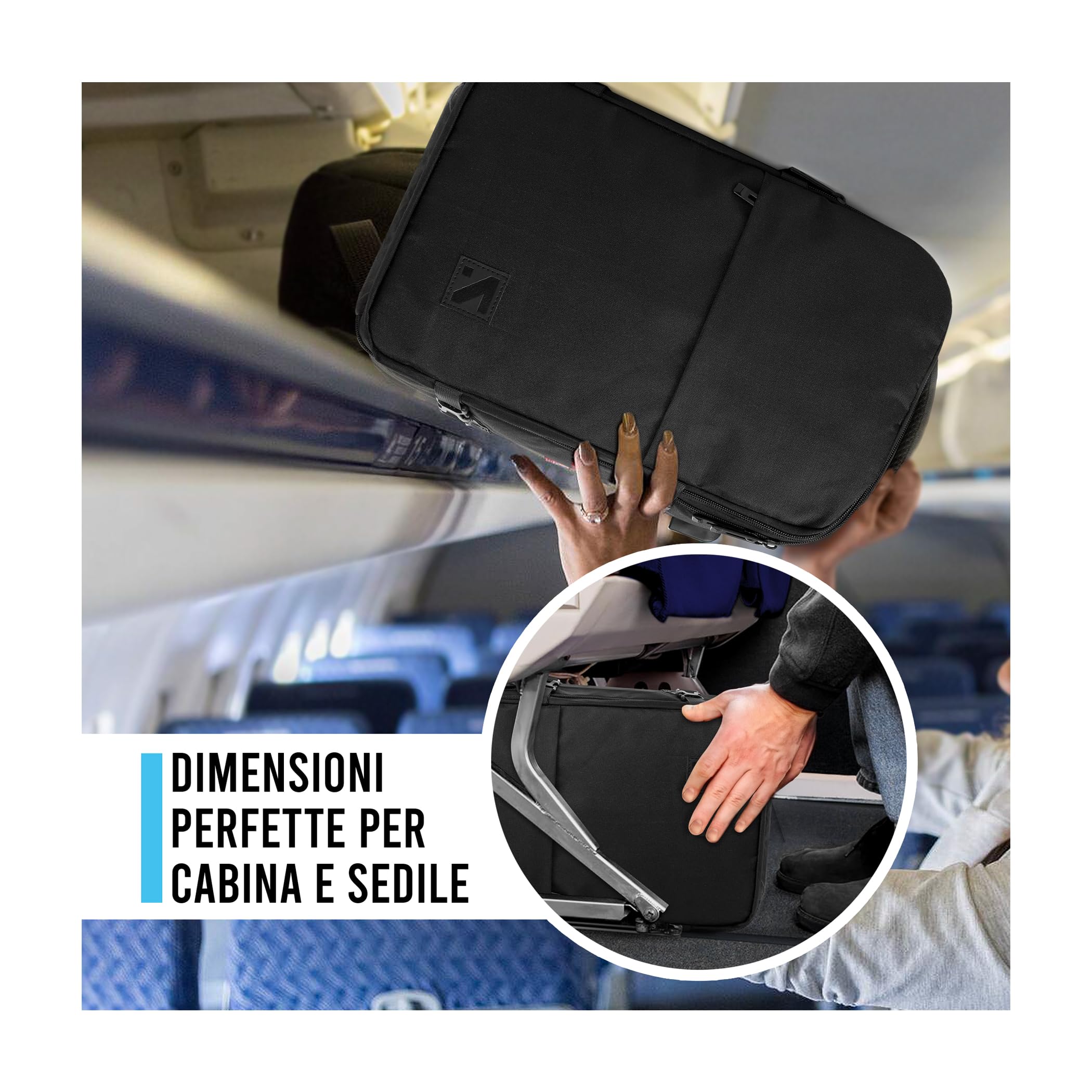 Snito Zaino Ryanair 40x20x25, Bagaglio a mano Ultraleggero con Porta USB per PC,Impermeabile e pieghevole,Zaino con Scomparto pc,Scarpe,Easyjet,Wizzair (BASIC, BLACK, 40 X20 X 25 CM)