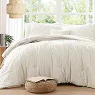 AMBERSPACE Full Size Comforter Set White, Tufted Boho Bedding Farmhouse Bed Set, All Season 7 Pieces Bed in a Bag with Sheets, Pillowcases & Shams