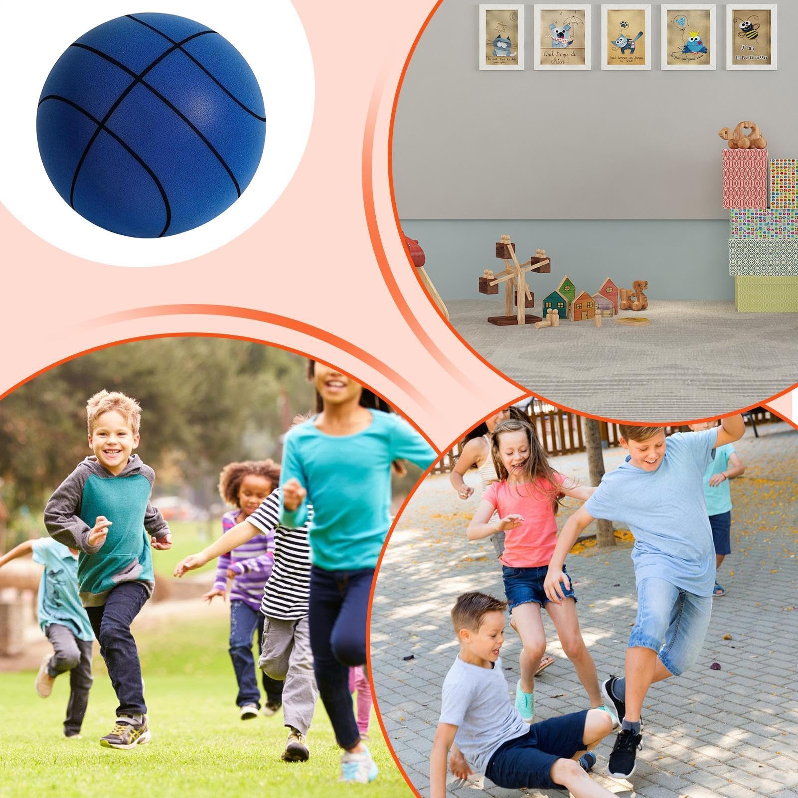 Palla da Basket Silenziosa con Canestro, Pallacanestro Silenzioso al Coperto per Bambini, Canestro da Basket Silenzioso Set per Palestra Domestica, Appartamento, Montaggio su Porta o Parete