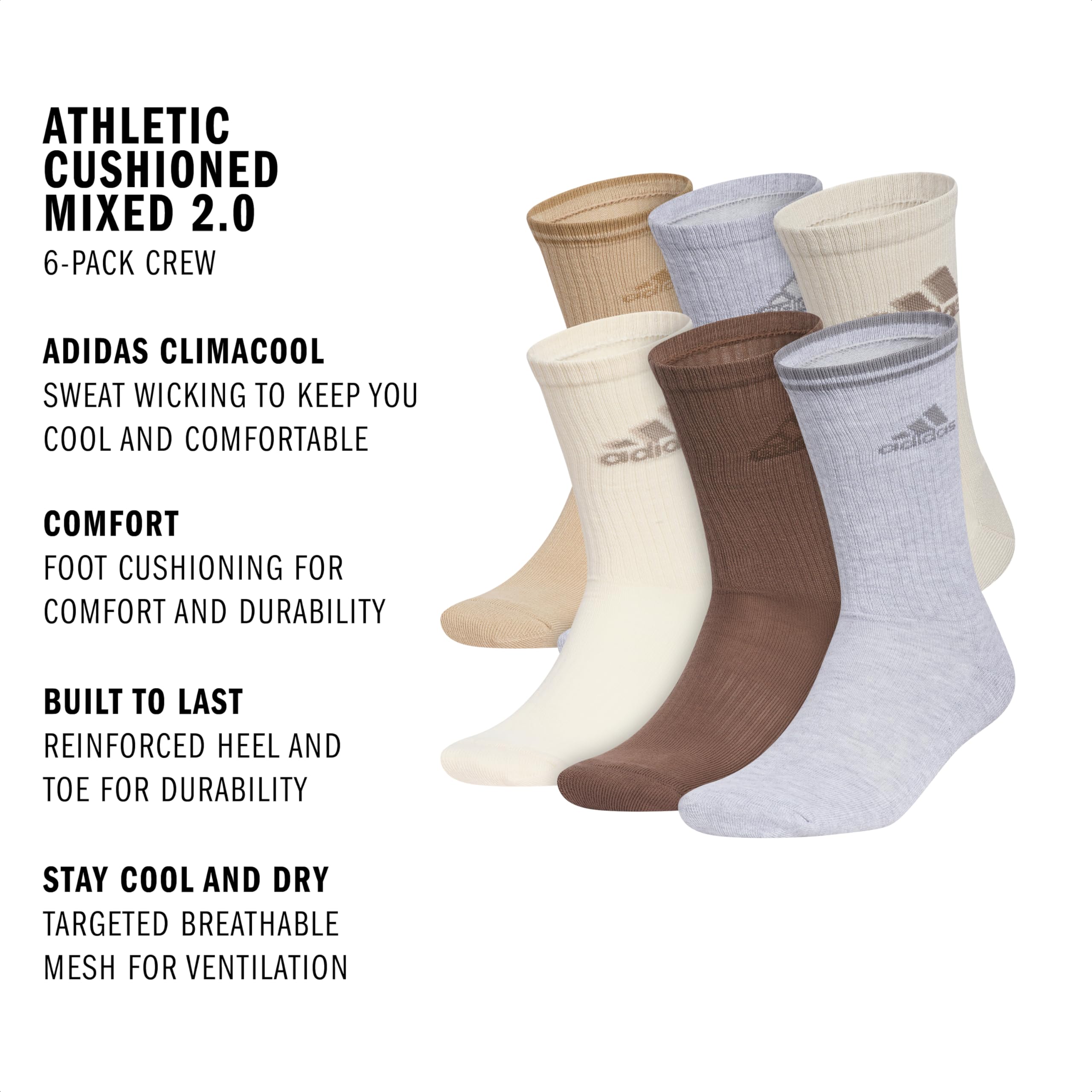 adidas Athletic Cushioned Crew Socks 6 Pairs Calcetín de tripul Hombre (Pack de 6)