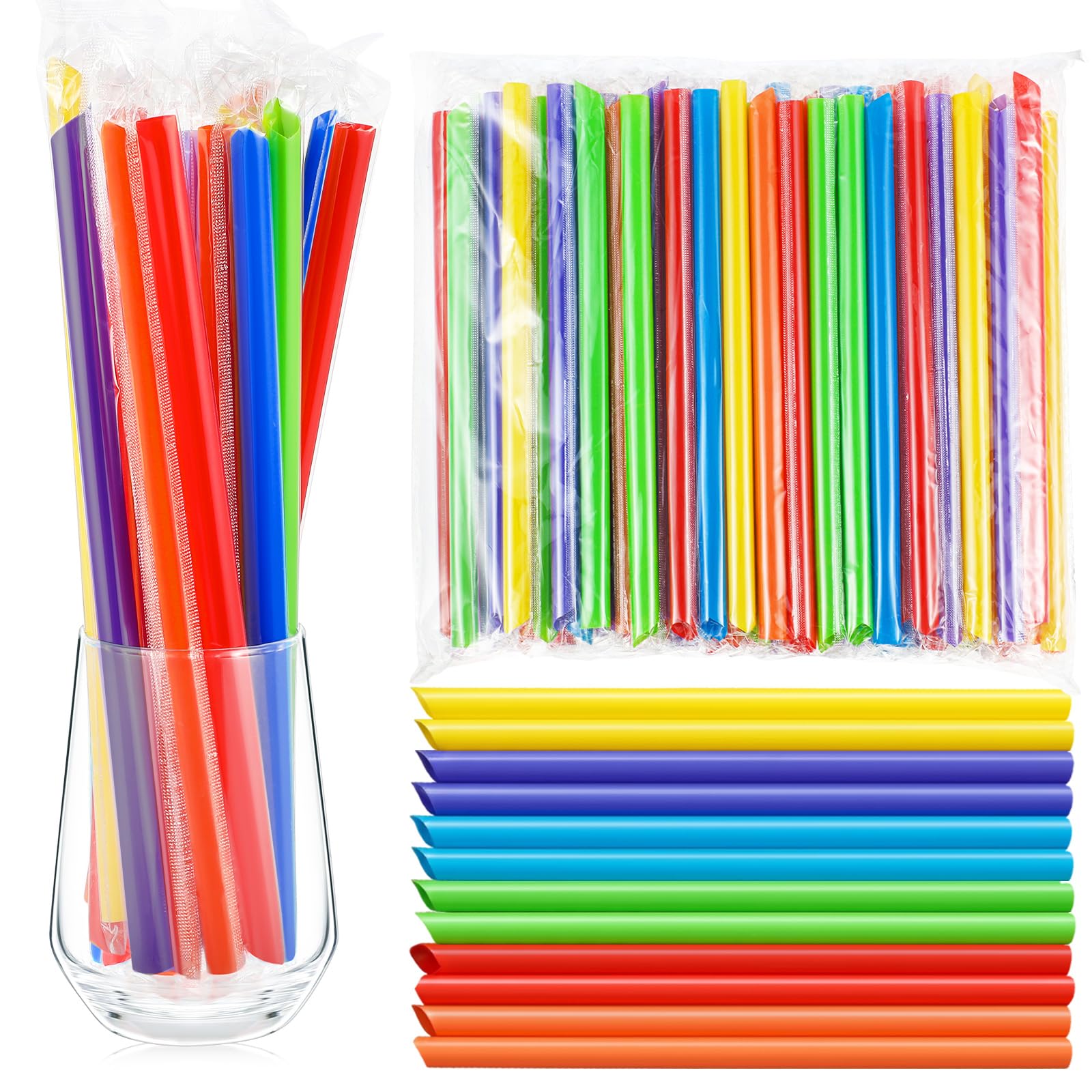 Tessco for You 100 Pcs 9.84 Inch Boba Straws 10mm Wide Classic Color